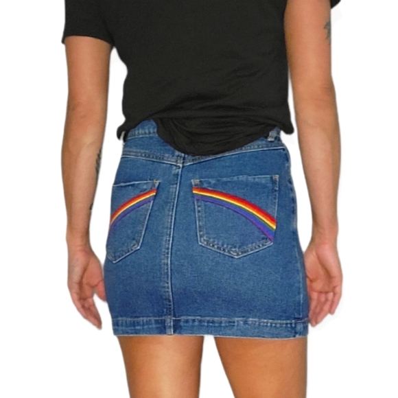 Forever 21 Button Up Rainbow Jean Skirt Small Blue - Picture 3 of 7